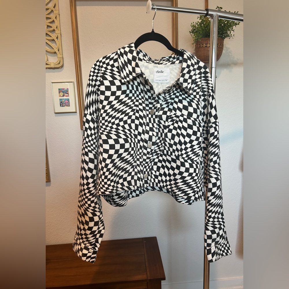 Elodie Cropped Checker Disco Jacket